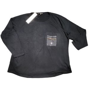 ❤️2/$18 DG2 Black Longsleeve Shirt Rhinestone Embellished Front Pocket Bling 3X